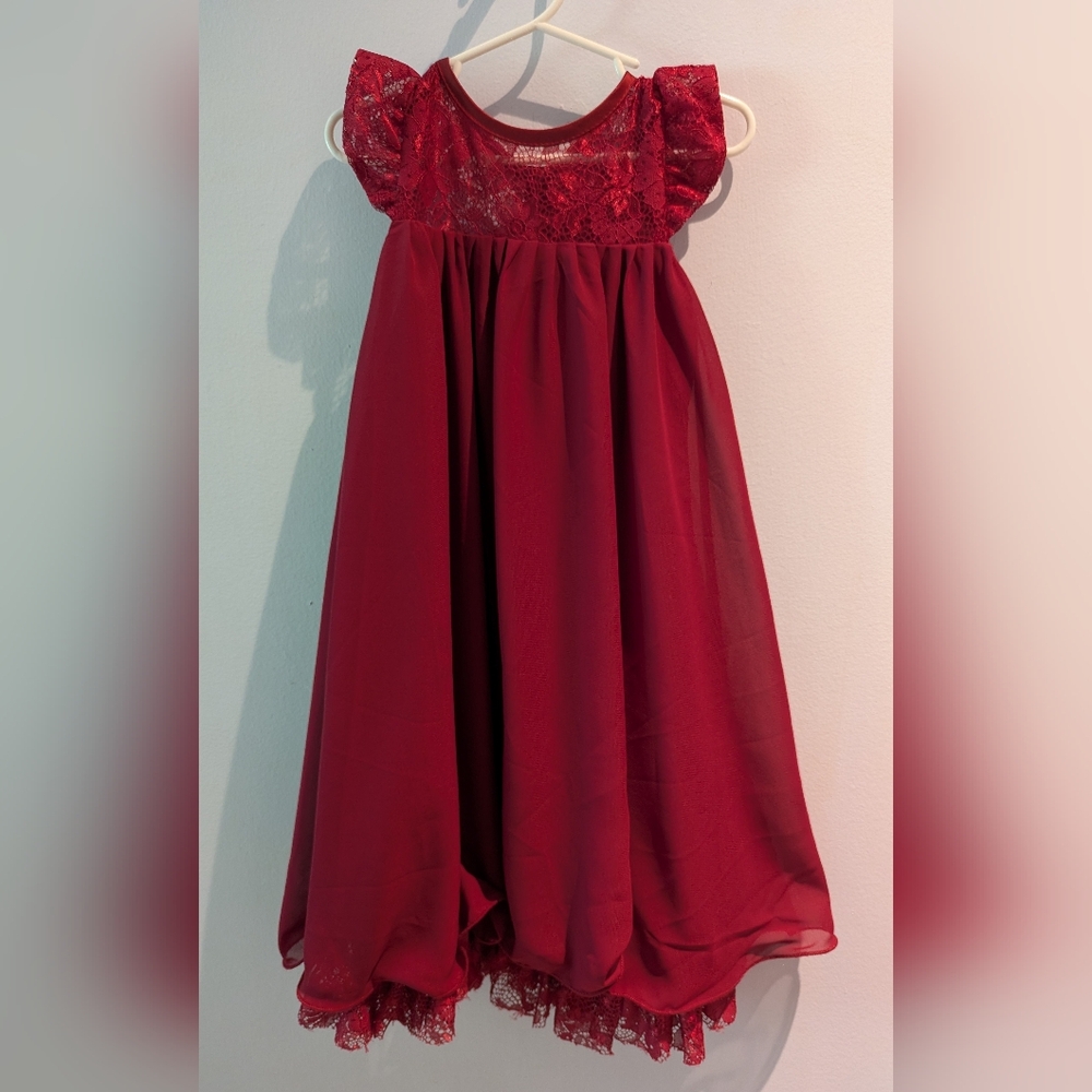 Girls' Burgundy Lace-Top Formal Dress